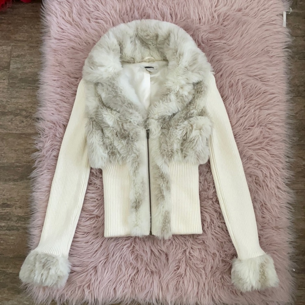 BOSTON PROPER FAUX FUR SWEATER JACKET SZ XS